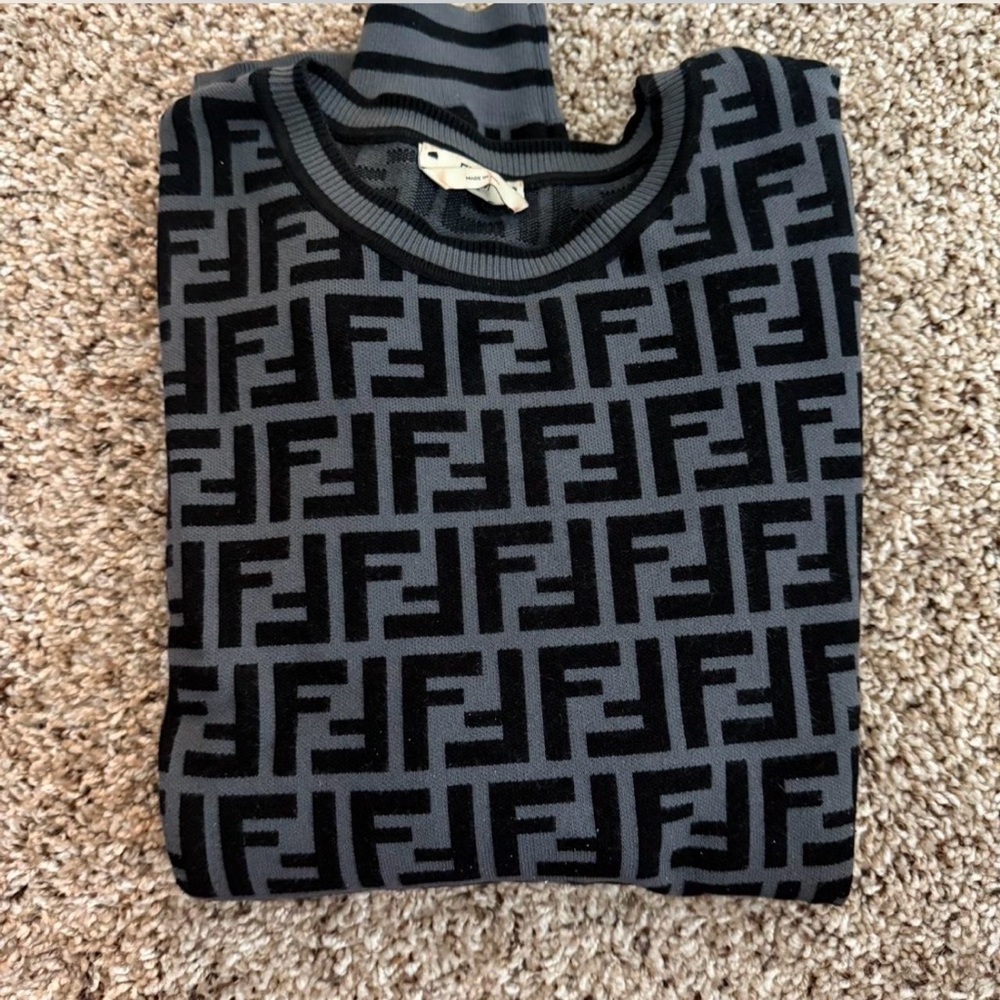 Fendi Monogram Black and Gray Crewneck Sweater